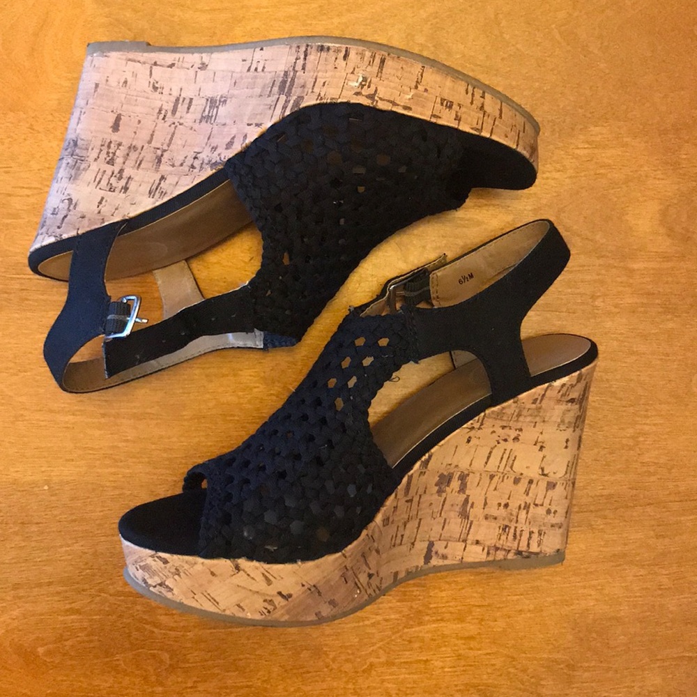 4” Cork wedge with 1.25” platform Black open toe